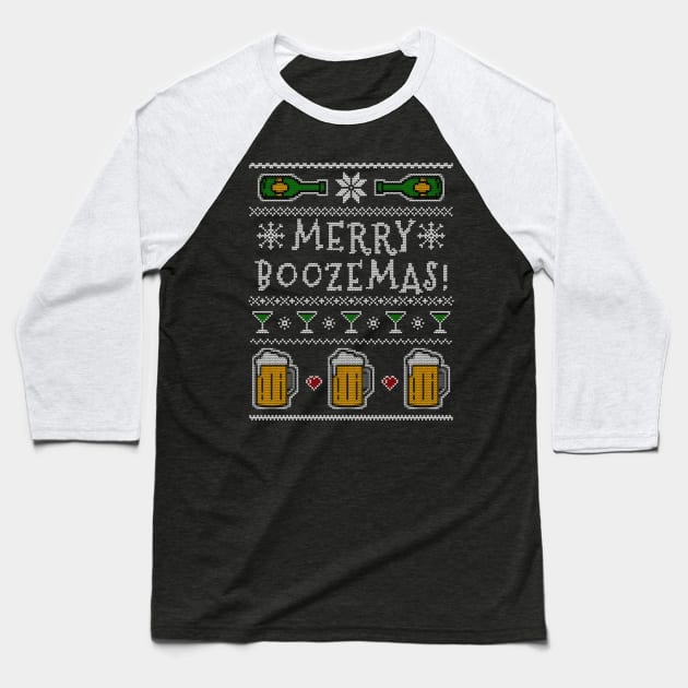 Merry Boozemas Ugly Christmas Sweater Baseball T-Shirt by UselessRob